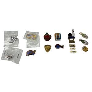 Lot 12 Vintage Bowling Award Lapel Pins WWBA 200, Atomic Vinyard 200, League Hi